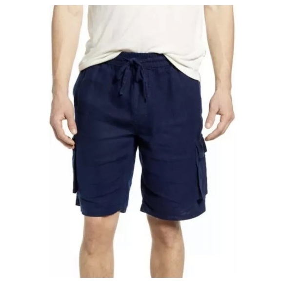 ONIA Navy Blue Tom Cargo Drawstring Shorts Cotton Linen Blend, Size XL - Picture 2 of 9